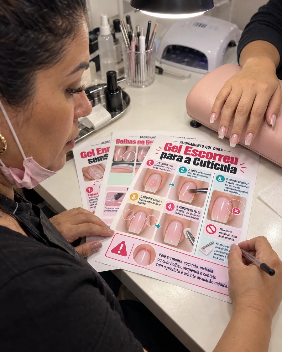 Material impresso do Alongamento que Dura sendo usado de verdade